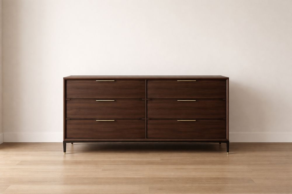 Commode à 6 Tiroirs en Bois avec Poignées Métalliques