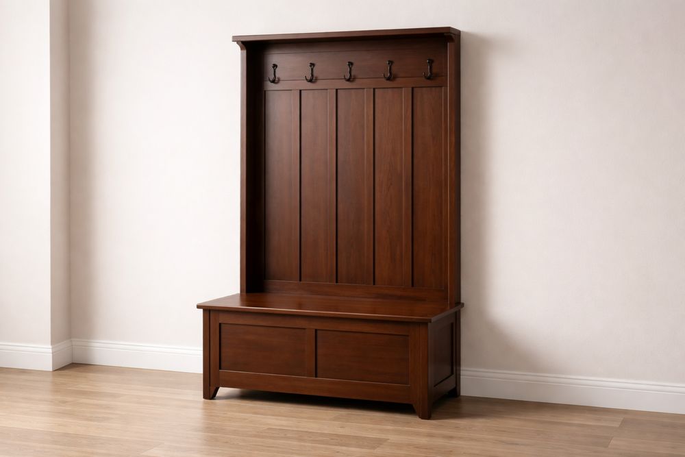 Portemanteau en bois avec banc intégré et crochets