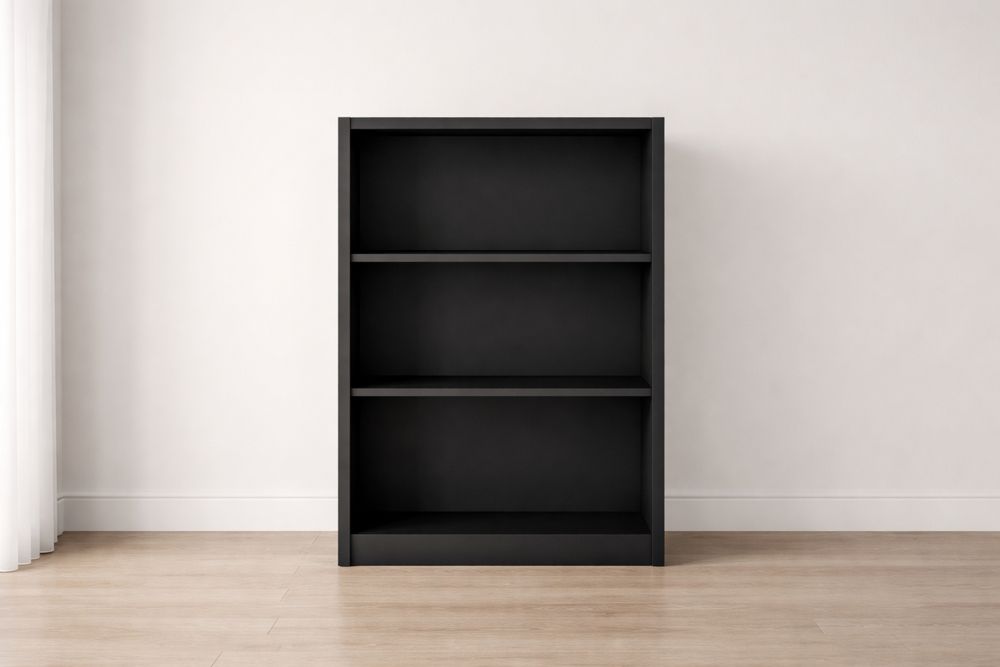 Étagère en bois composite noire avec trois étagères