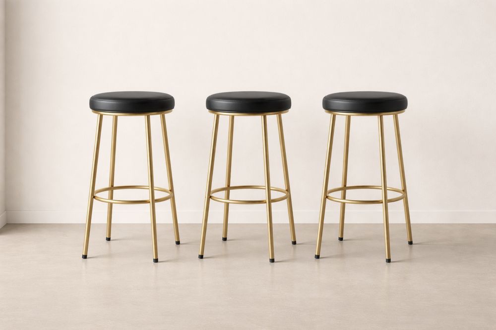 Tabourets de Bar en Métal avec Assise en Similicuir Noir