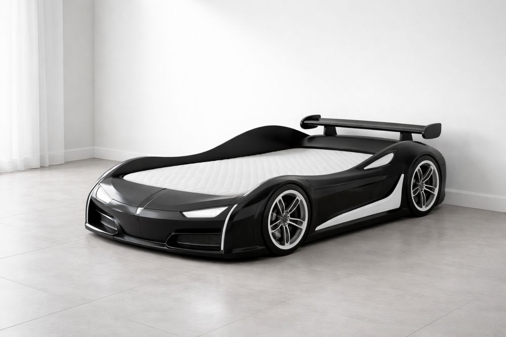 Lit enfant voiture en plastique avec matelas Noir