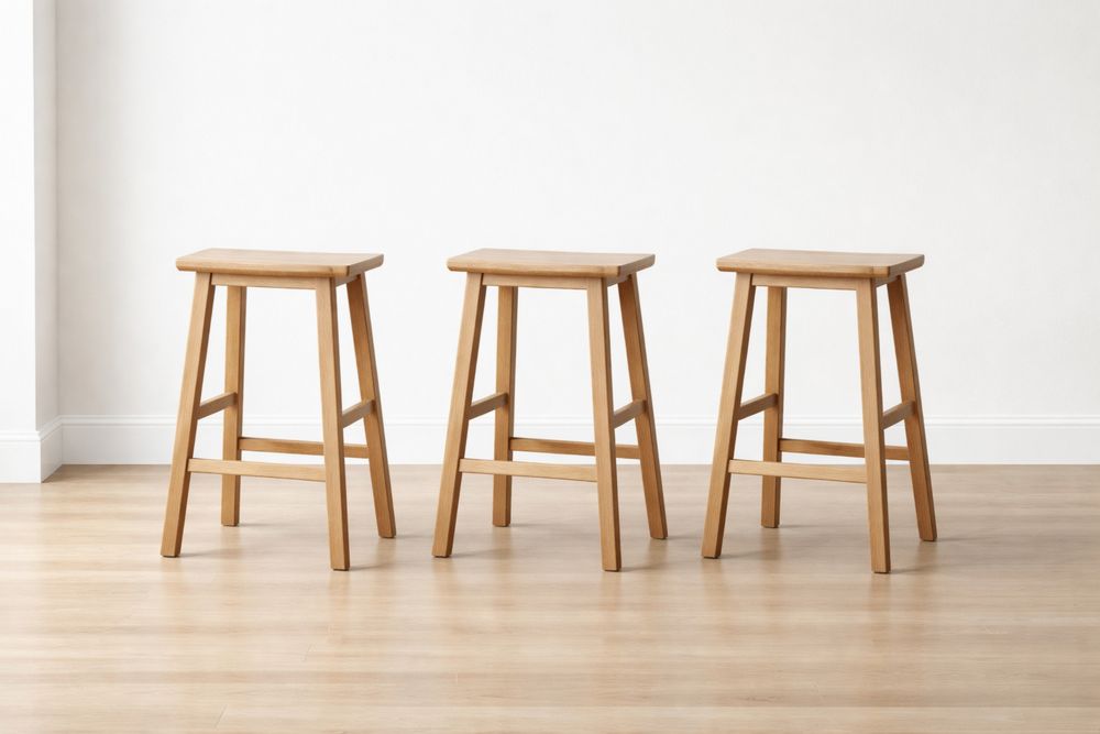 Lot de 3 Tabourets en Bois Massif Chêne Clair