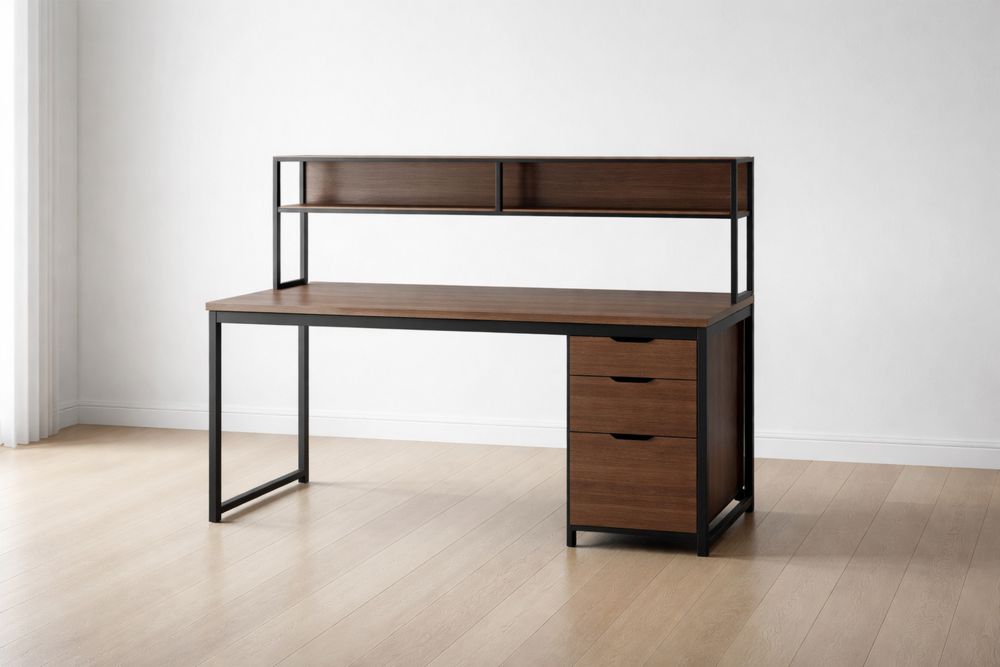 Bureau en bois d'ingénierie avec étagère et tiroirs 120x60x130 cm