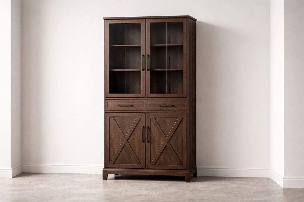 Vitrines en Bois avec Portes Vitrées et Tiroirs Marron