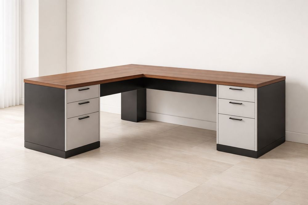 Bureau d'angle en bois et métal avec tiroirs 200x180x75 cm