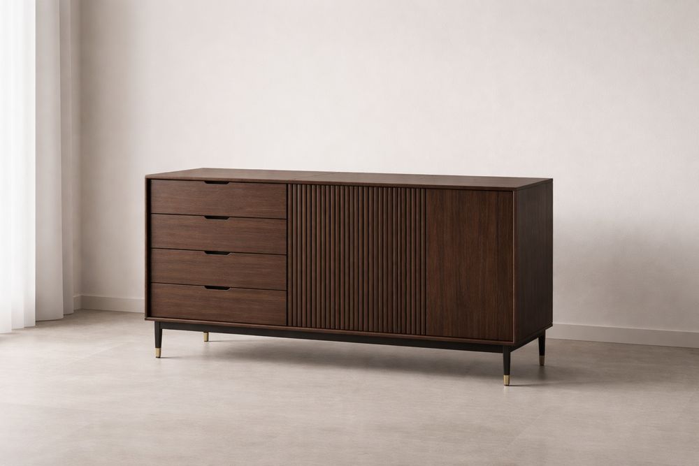 Buffet en Bois d'Acacia avec Tiroirs et Porte