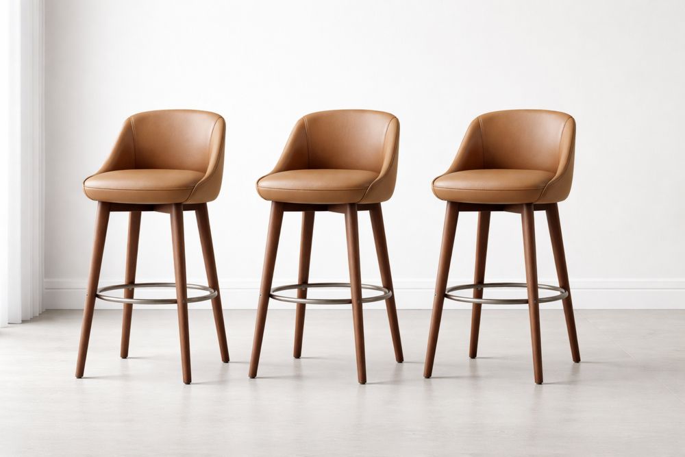 Tabourets de Bar en Cuir Synthétique Brun et Bois de Hêtre Lot de 3