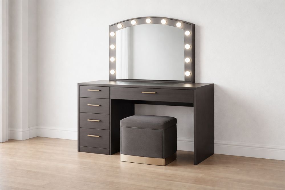 Coiffeuse en Bois avec Miroir à LED et Tabouret