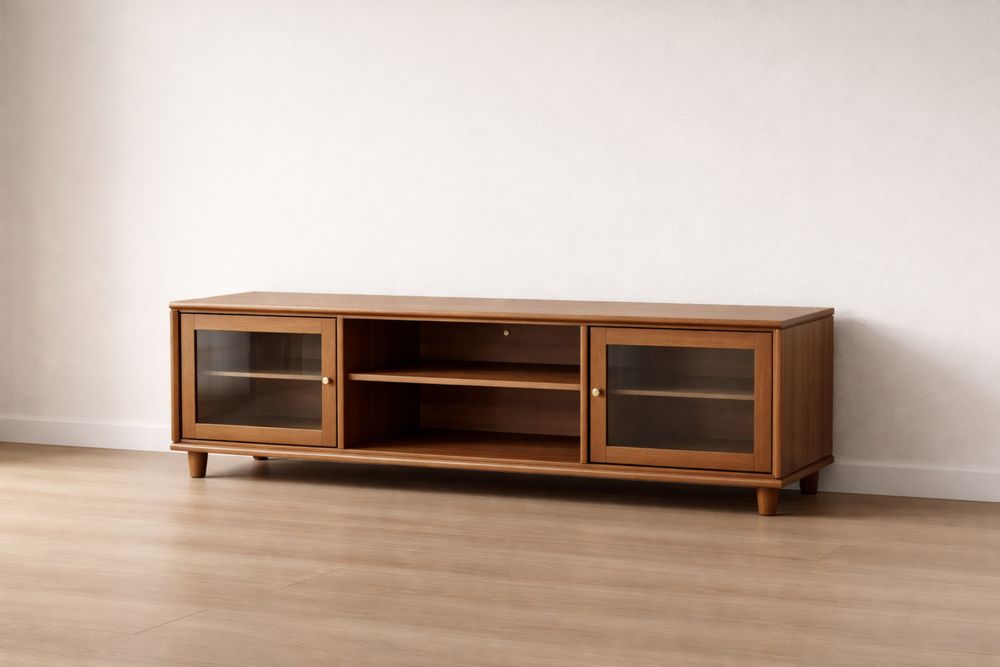 Meuble TV en bois avec portes en verre trempé