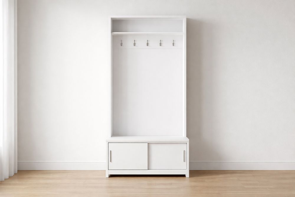 Portemanteau en Bois MDF Blanc avec Étagère et Crochets