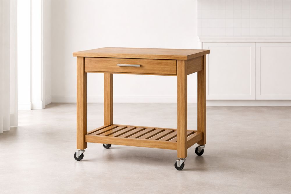 Chariot de cuisine en bois de chêne avec roulettes