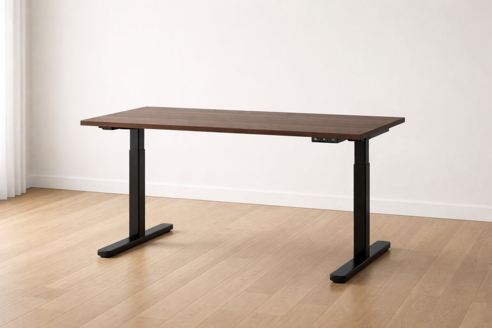 Bureau réglable en hauteur en bois et métal