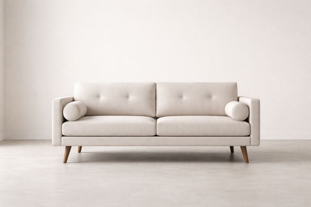 Canapé 2 places en tissu polyester pieds en bois Beige