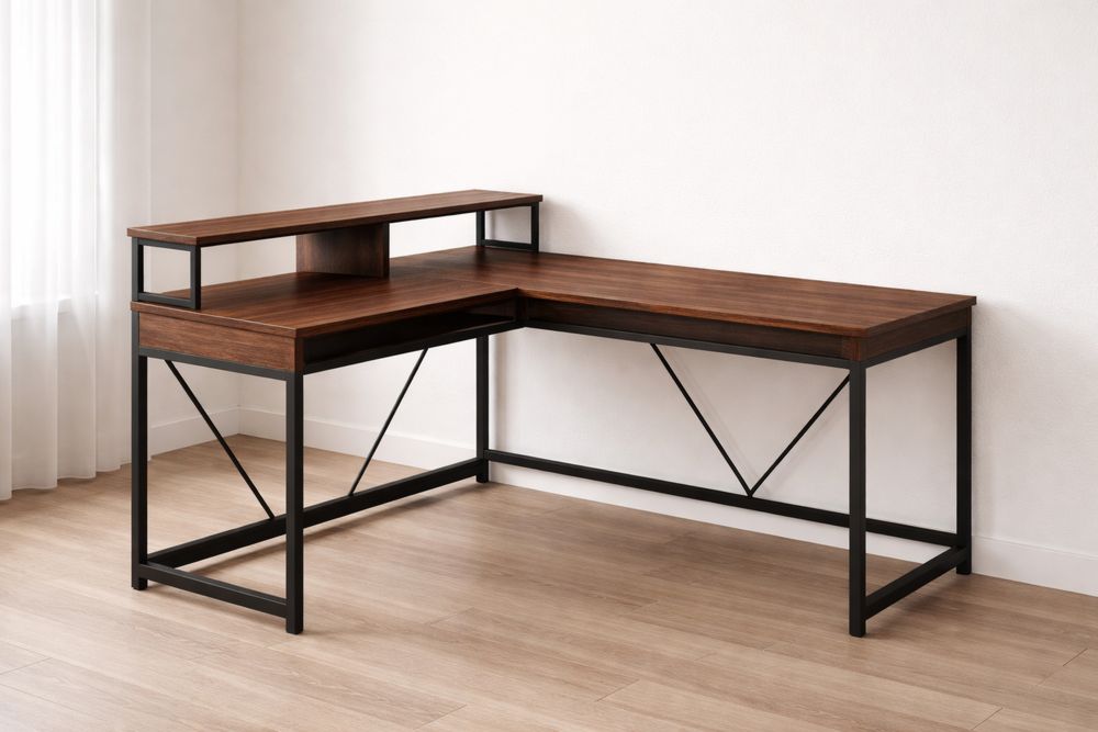 Bureau d'angle en MDF et métal noir 140x120x75 cm