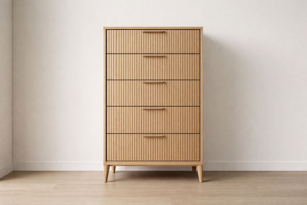 Commode en Bois Massif à Cinq Tiroirs Caramel