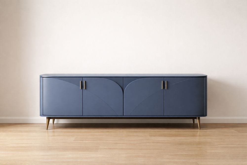 Buffet en Bois MDF avec Pieds en Métal Bleu