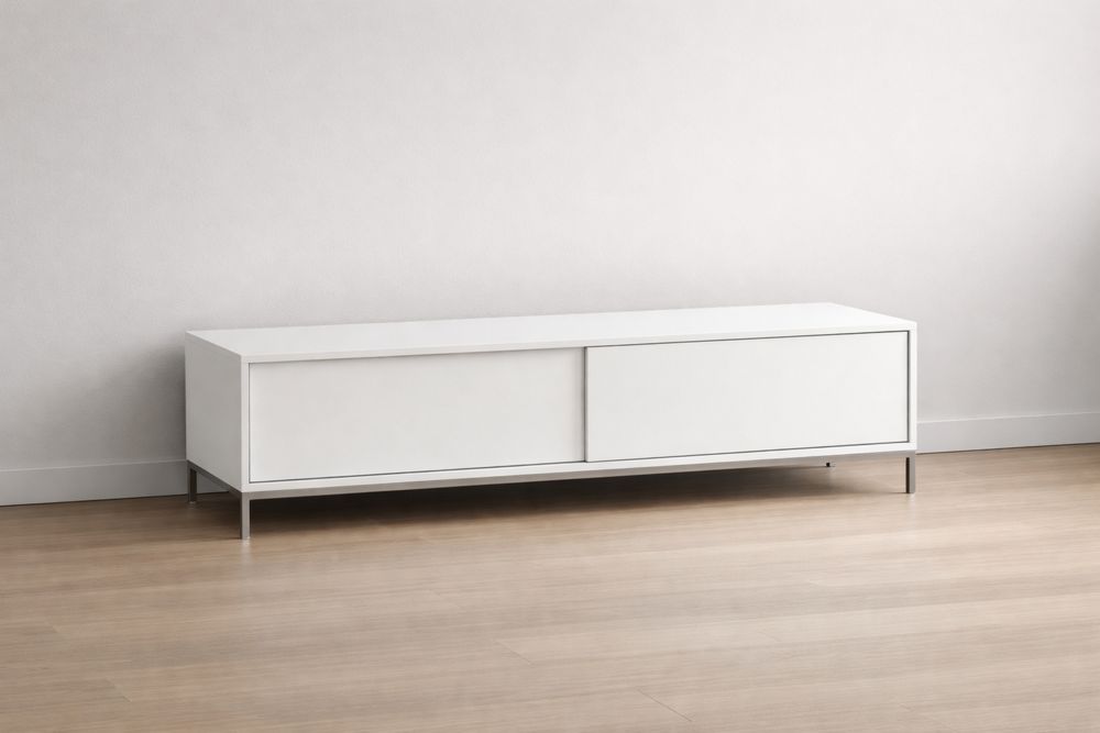 Meuble TV en bois MDF avec portes coulissantes blanc