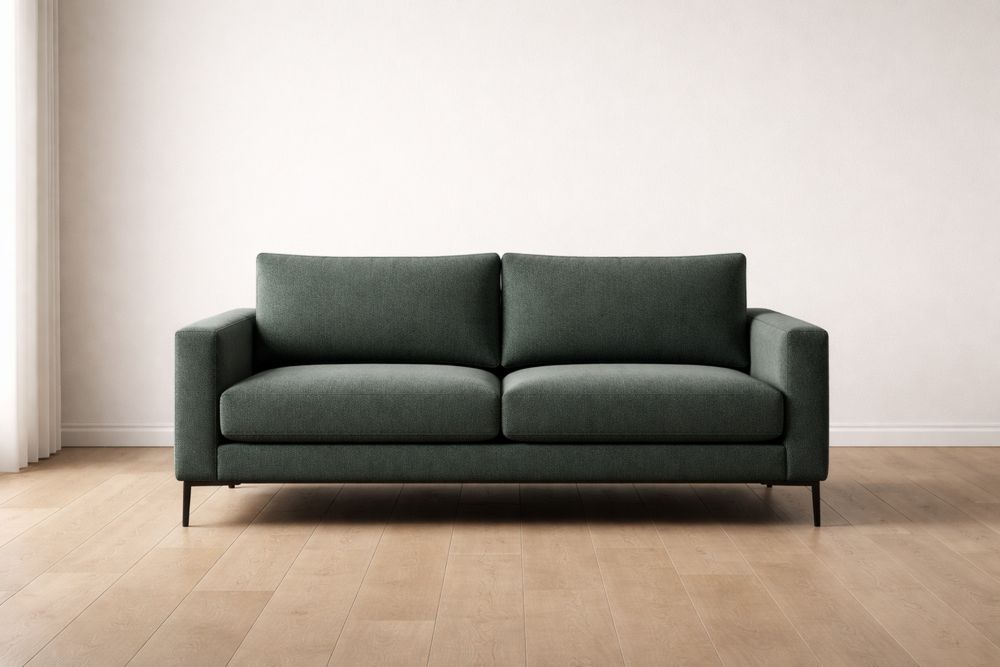 Canapé deux places en tissu avec structure en bois et pieds en métal