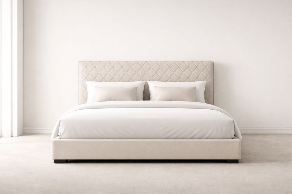 Lit Double en Tissu 200x160×110 cm Beige