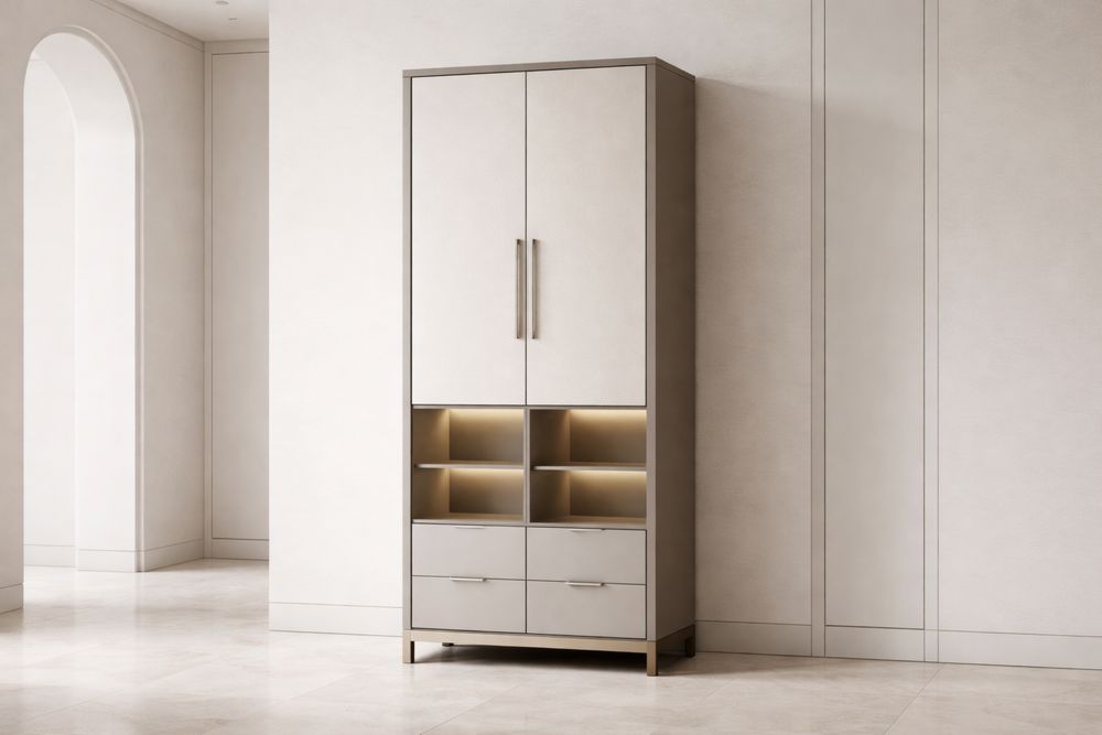 Armoire en Bois MDF Beige avec Éclairage LED