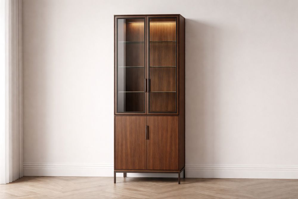 Vitrine en bois et verre trempé avec éclairage LED, 200x80x40 cm