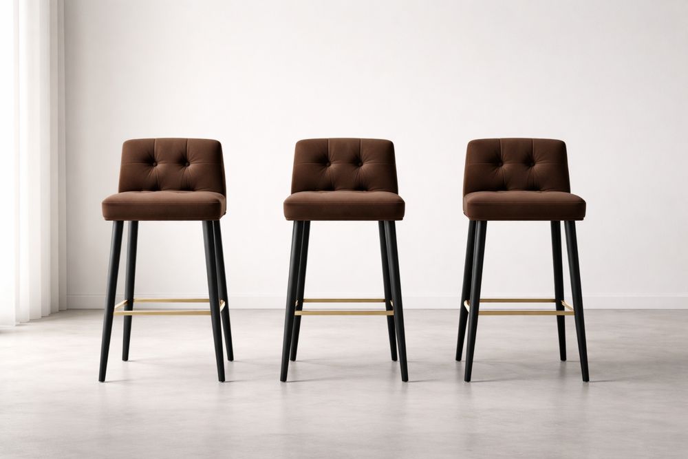 Tabourets de Bar en Tissu Brun avec Pieds en Métal, Lot de 3