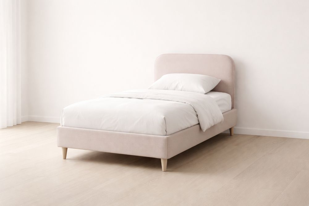 Lit simple en bois et tissu polyester Beige 200 cm x 100 cm x 90 cm