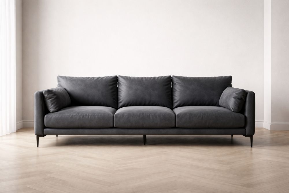 Canapé 3 places en cuir synthétique gris avec coussins amovibles