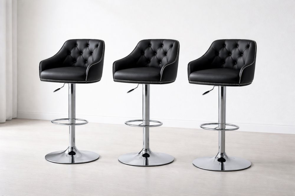 Lot de 3 tabourets de bar réglables en similicuir noir