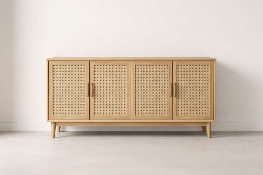 Buffet en bois et rotin 180x45x80 cm