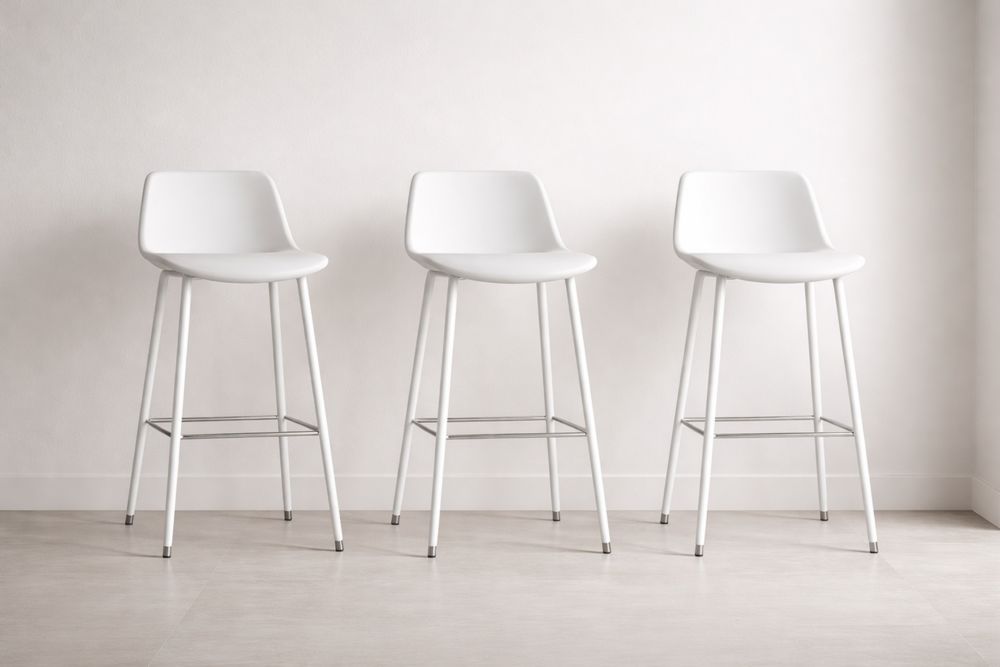 Lot de 3 Tabourets de Bar en Polypropylène Blanc