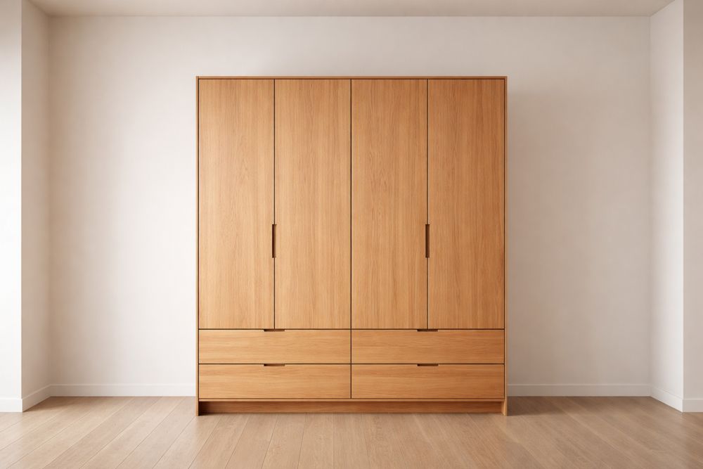 Armoire en bois hévéa 200 cm ×150 cm × 60 cm quatre portes tiroirs