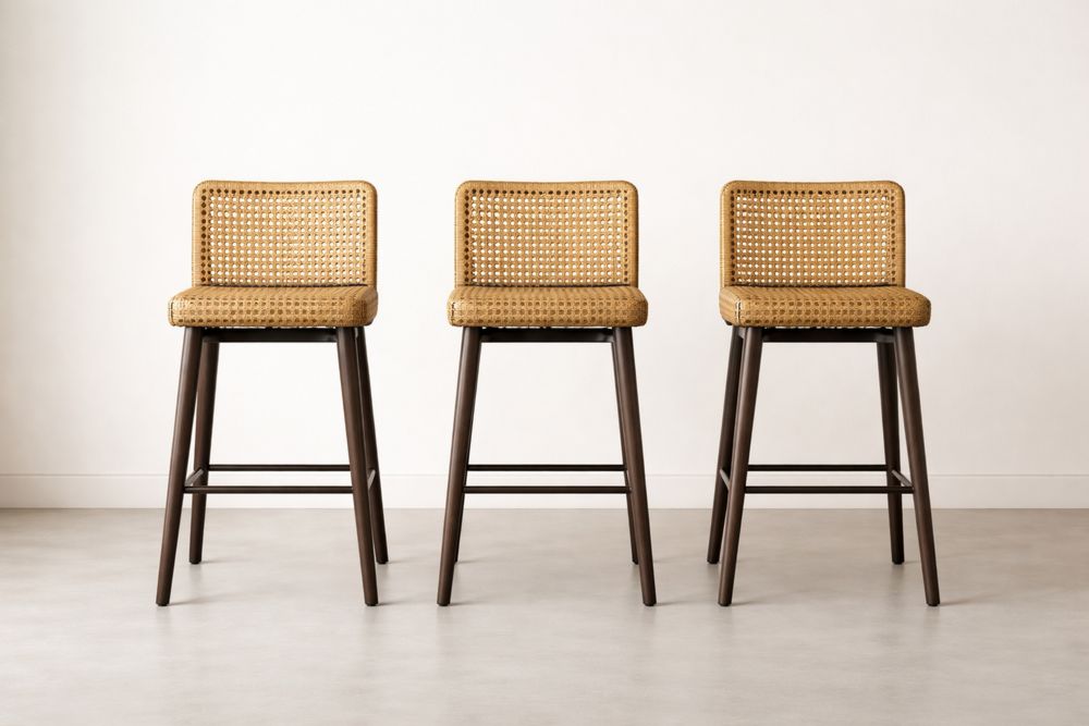 Tabourets de Bar en Rotin Bois Naturel Lot de 3