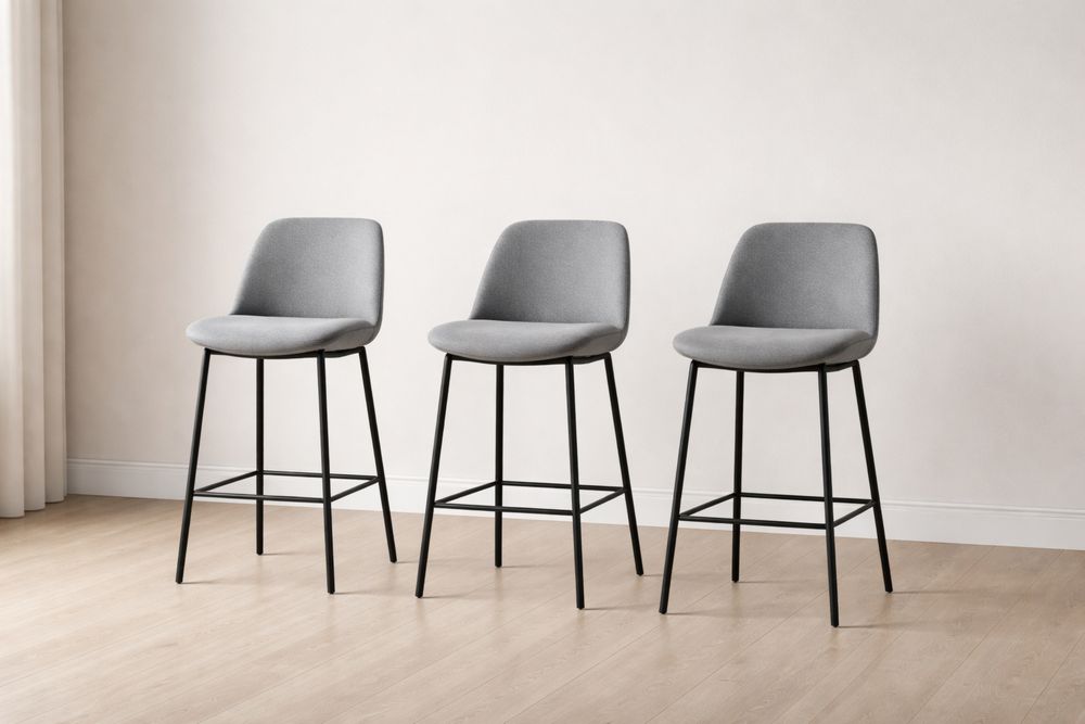 Ensemble de Tabourets de Bar en Tissu Gris avec Pieds en Métal