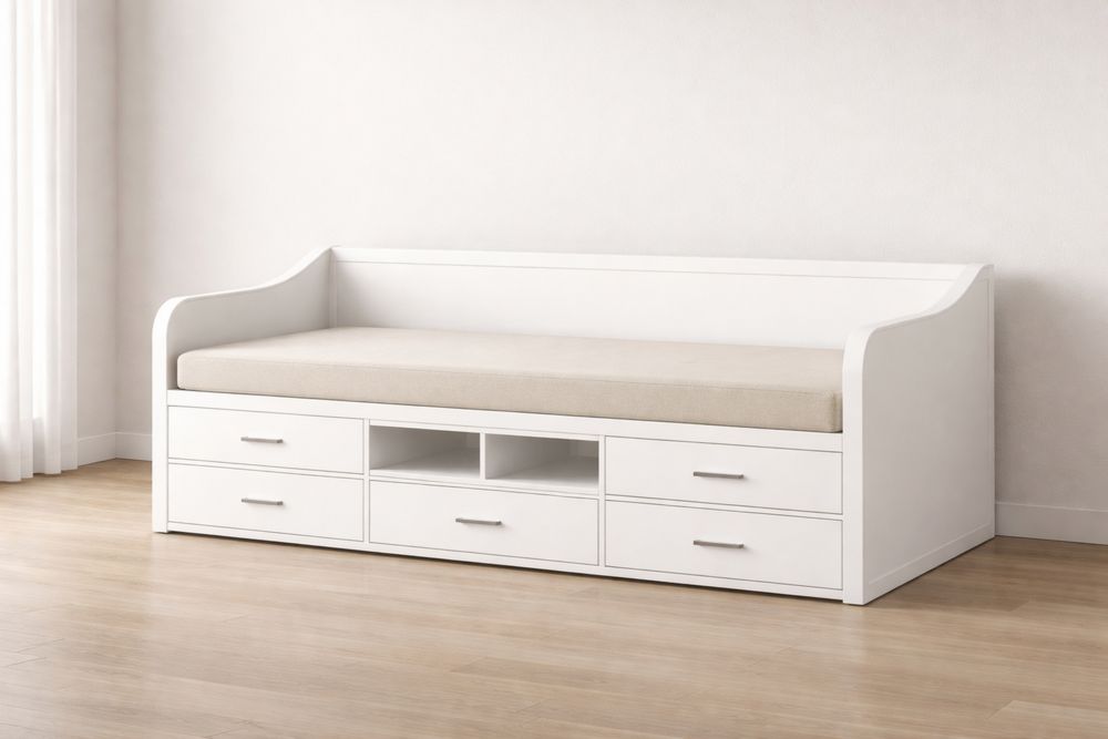 Canapé-lit avec rangements en bois MDF blanc