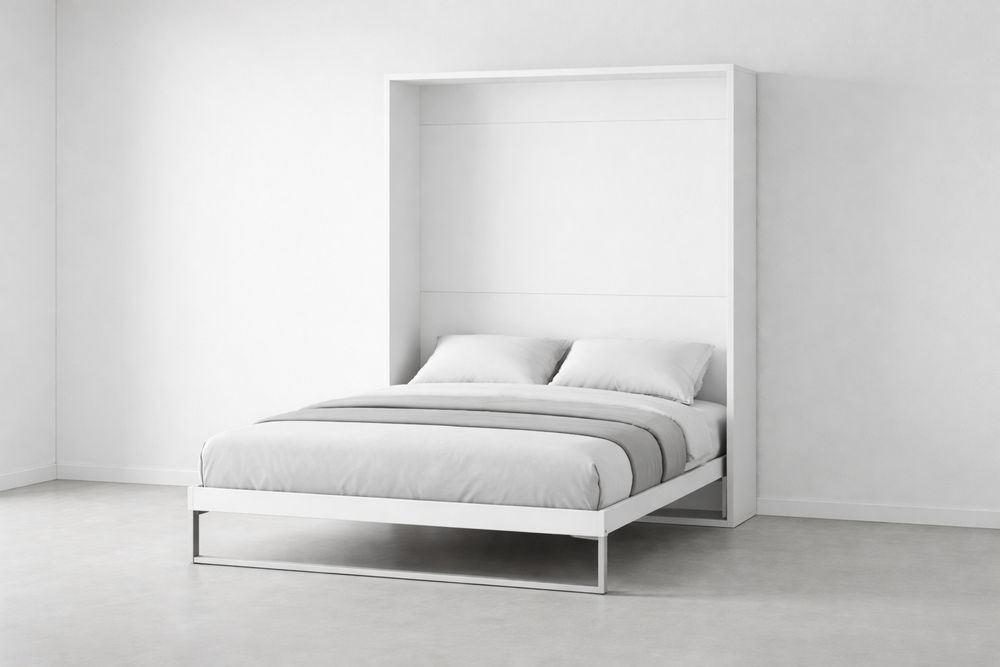 Lit escamotable en mélamine et acier Blanc