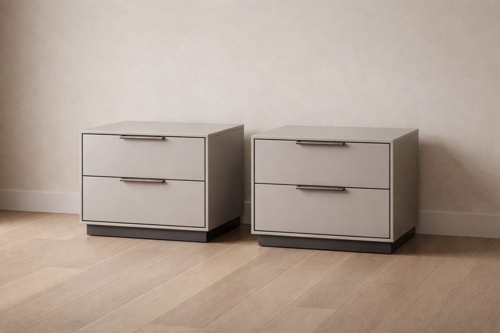 Table de chevet en bois MDF 2 tiroirs Gris 50x40x35 cm