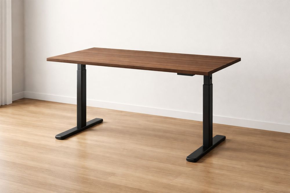 Bureau réglable en hauteur en bois et métal