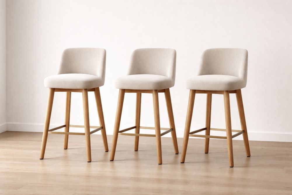 Tabourets de Bar en Tissu Polyester et Bois - Lot de 3