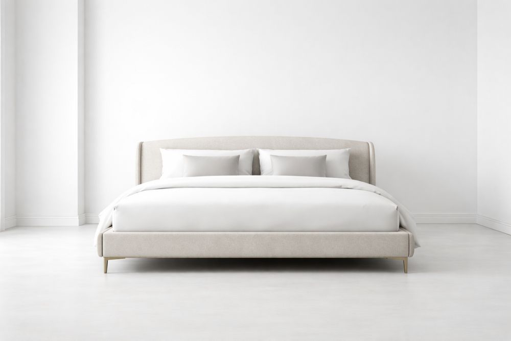 Lit double en Bois et Métal Beige