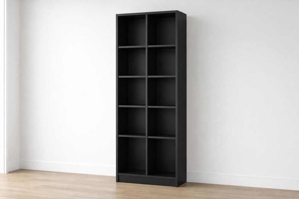 Étagère en bois noire 10 compartiments 202x60x25 cm