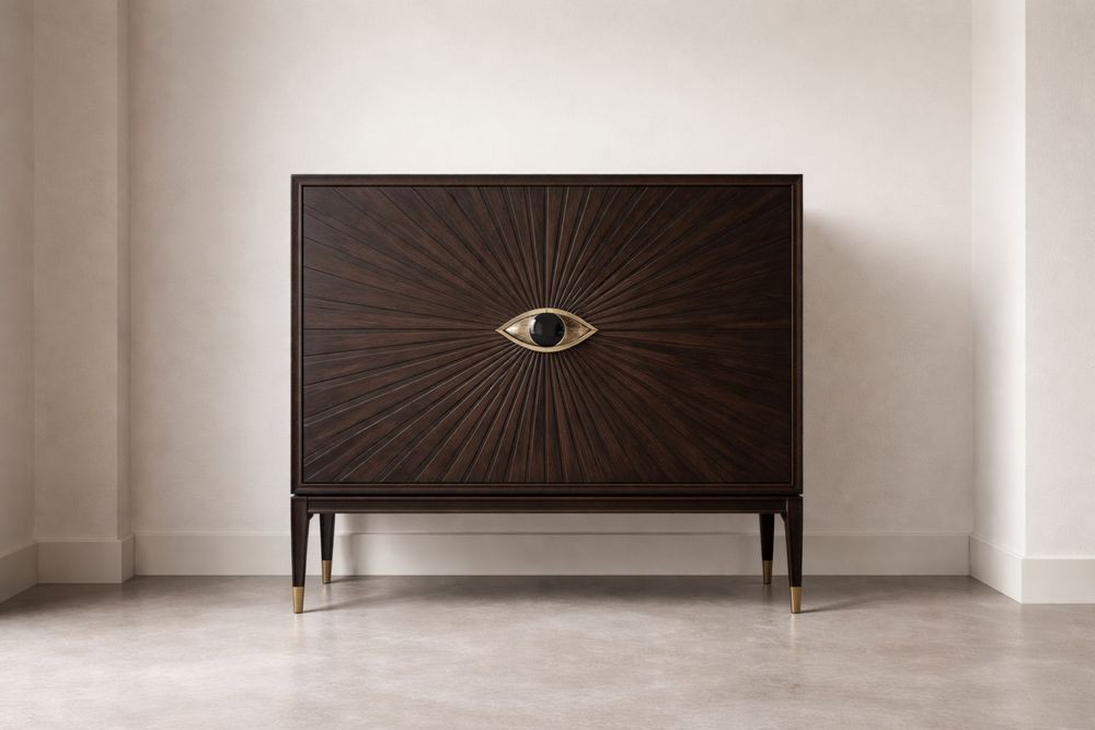 Meuble de rangement en bois massif avec portes décoratives marron, dimensions 120 × 80 × 40 cm.