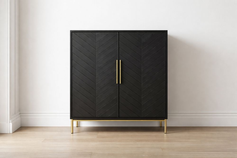 Buffet en Bois et Métal Noir avec Pieds Dorés