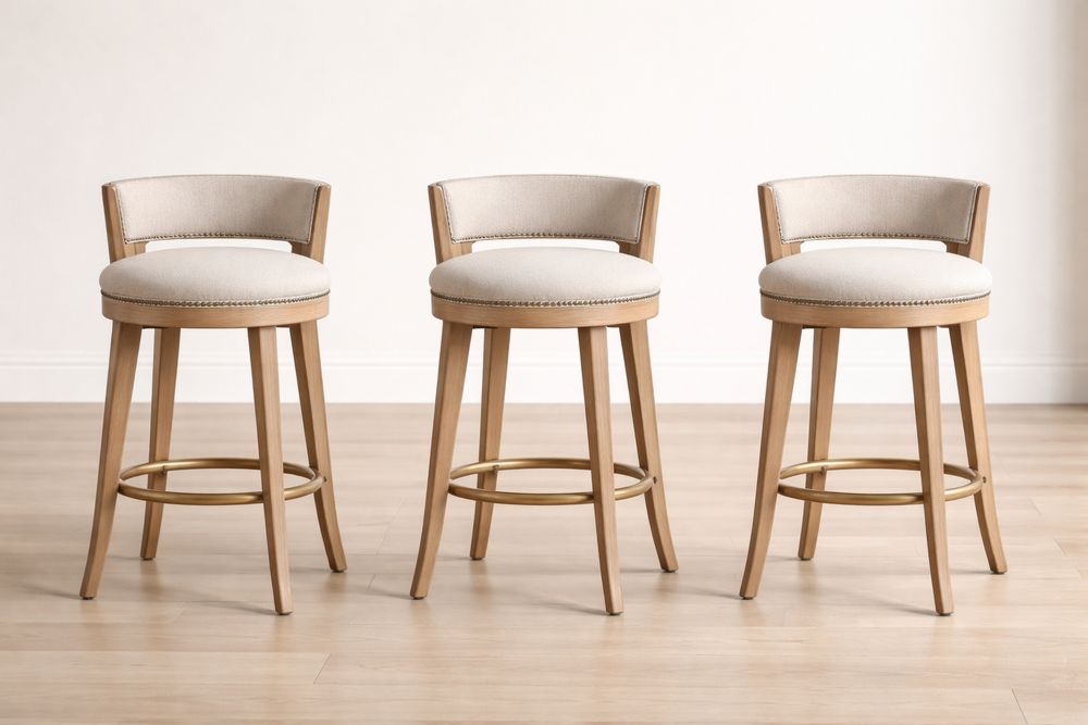 Tabourets de Bar en Bois et Tissu Beige Lot de 3