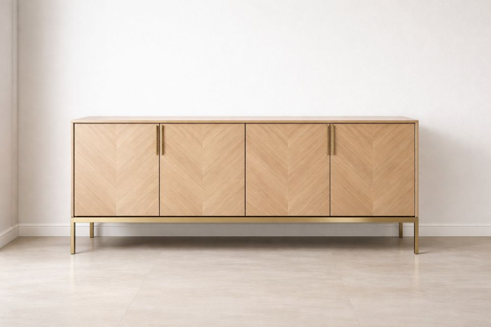 Buffet en chêne clair avec base en métal