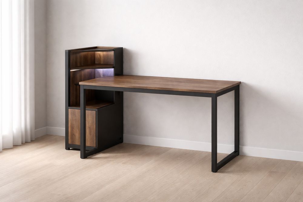 Bureau d'angle MDF cadre en acier Marron/Noir