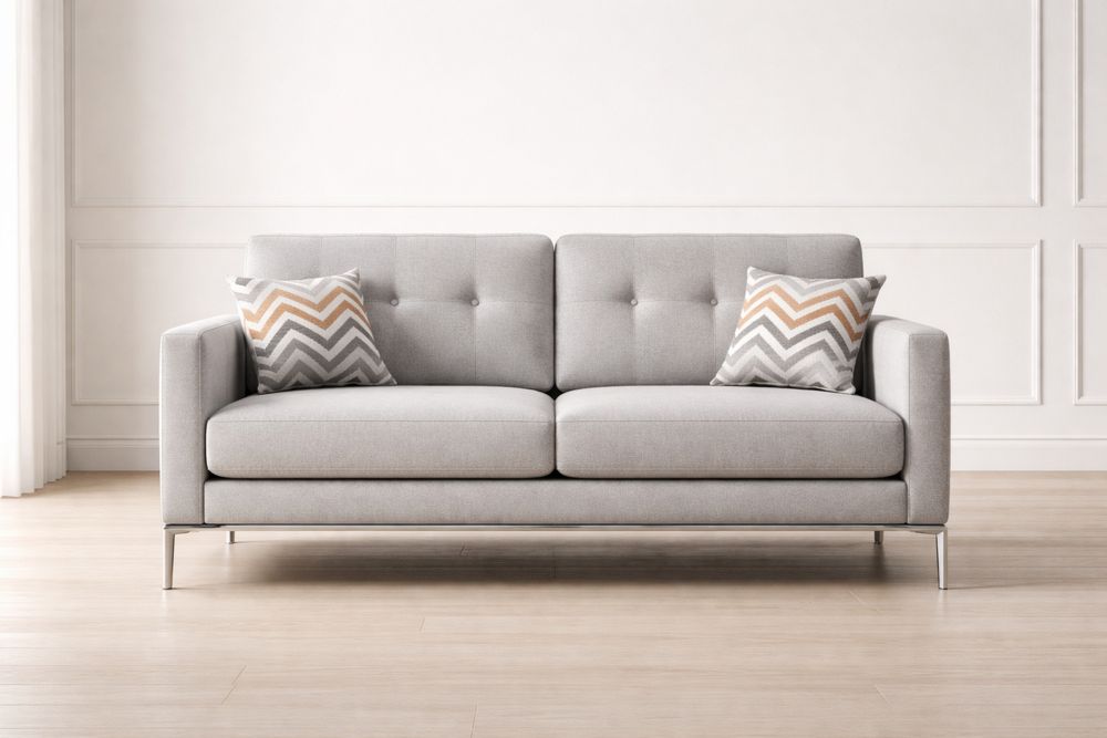 Canapé en tissu polyester gris avec pieds en métal