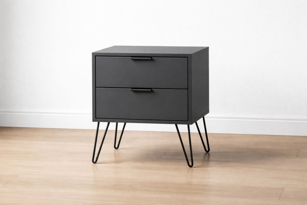 Table de chevet en métal noir avec 2 tiroirs