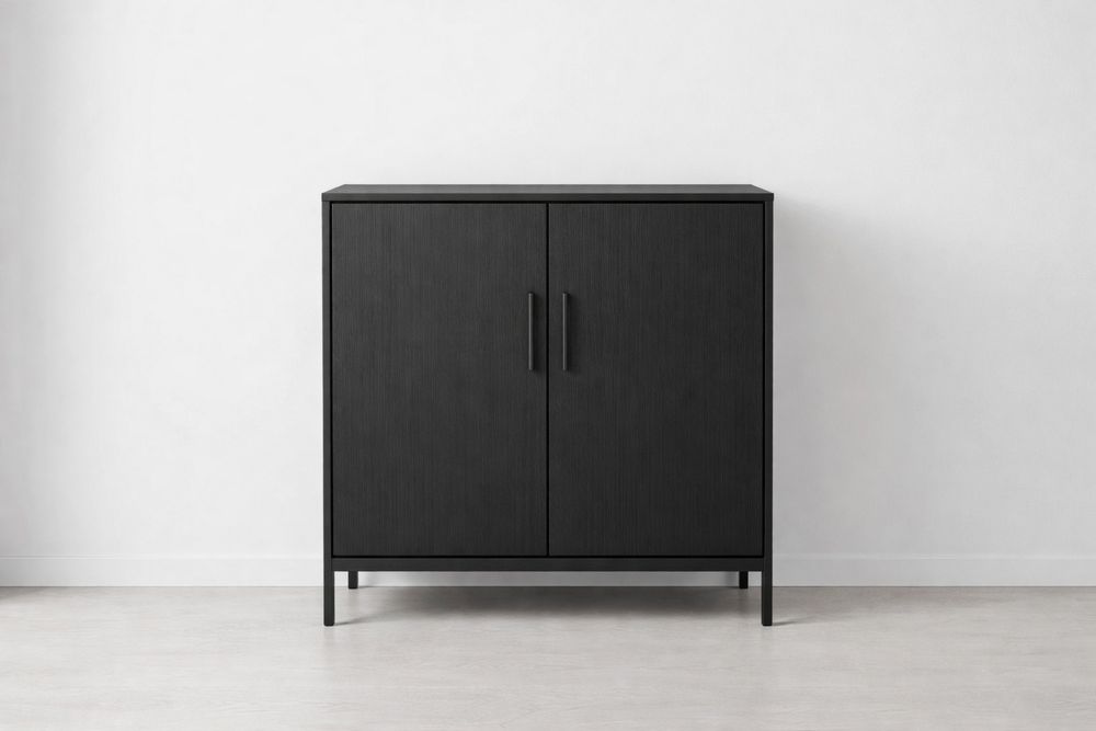 Armoire de Rangement MDF Noir 2 Portes 100x80x30 cm
