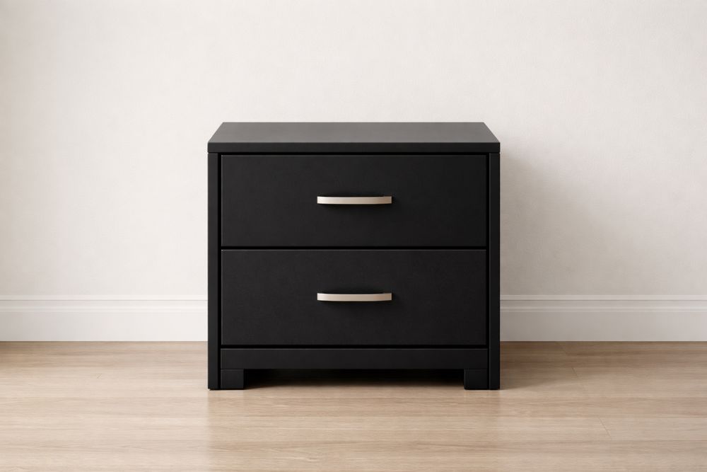 Table de chevet 2 tiroirs en MDF noir 50x40x55cm